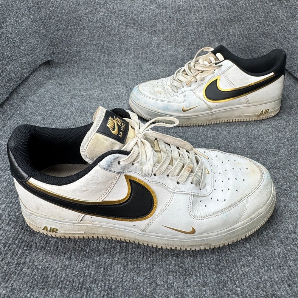 Nike Air Force 1 Low Mens 12 White Black Gold Athletic Shoes DA8481-100